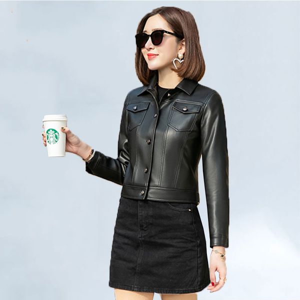 

spring genuine leather jacket women 2019 fashion real sheepskin coat rivet motorcycle biker jacket female sheep leather coat 947, Black