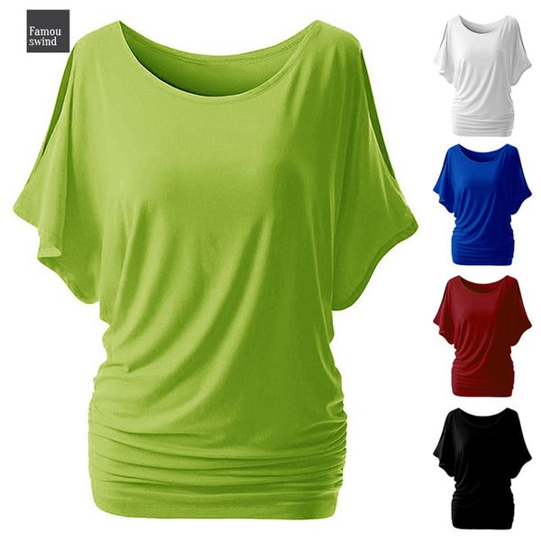 

cotton blend summer t shirt tee shirts plus size casual shirts solid o neck women batwing sleeve female, White