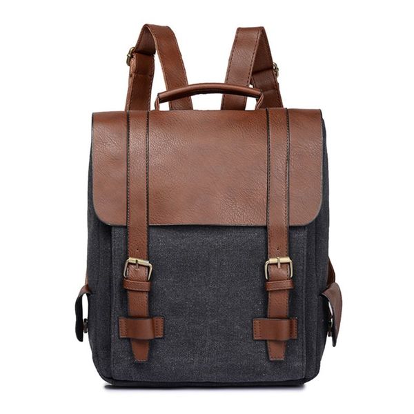 

men women vintage backpack canvas pu leather panel schoolbag anti-theft casual daypack 2018 fashion backpack for teenage