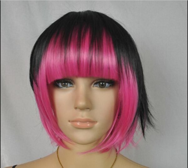 Wig Short Silver Black And Pink Hair Wigs Heat Resistant Fiber