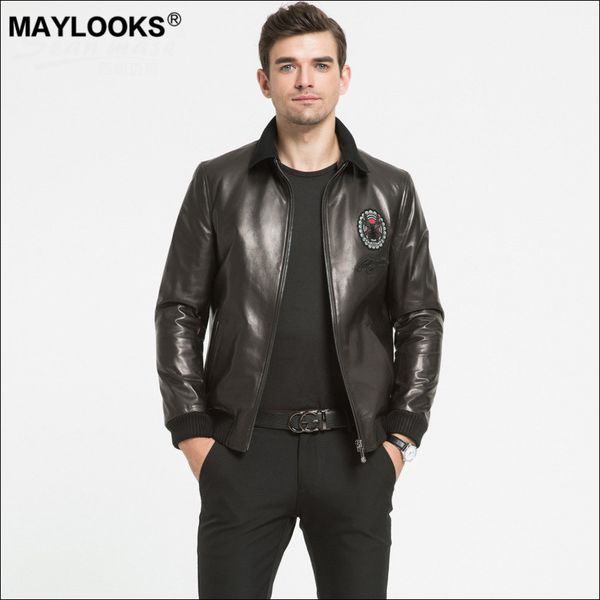 

maylooks sheep leather jackets men 2019 autumn/winter head layer haining leather leisure fashion ws87, Black
