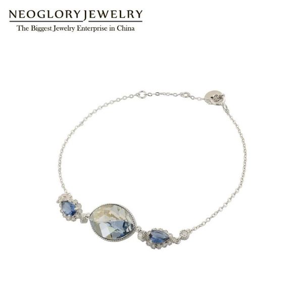 

neoglory s925 sterling silver blue shade crystal bracelet for women + cubic zircon hand accessories birthday gift for wife, Black