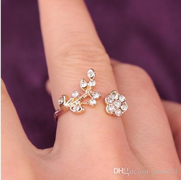 

jewelry rings flower for womens silver /gold tone alloy infinity twisted leaf & flower rhinestone rings
