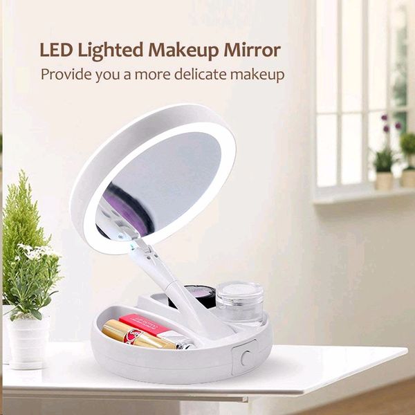 Led Compact Mirror Portable Folding 10x Magnifying Lighting Make Up Vanity Hand Cosmetic Woman Pocket Mirrors Wall Mounted