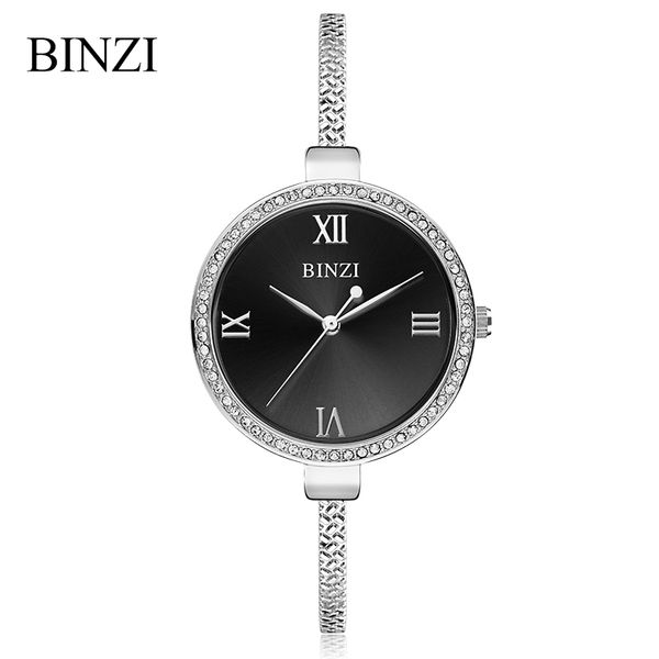 

binzi 2019 ladies gold watch crystal women watches bracelet watch female clock quartz wristwatch, Slivery;brown