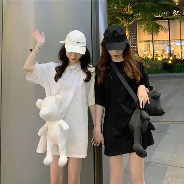 

little bear t-shirt women's short sleeve 2020 girlfriends t-shirt loose casual midi ins fashion, White