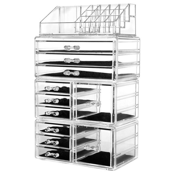 

пластиковая косметика для хранения стеллажа transparent ювелирных изделий и косметики для хранения дисплей коробки многослойной cosmetic cas