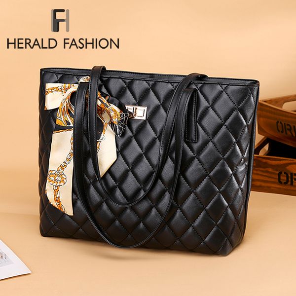 

herald fashion women large shoulder bag travel bags leather pu quilted bag female luxury handbags female bags design for girls