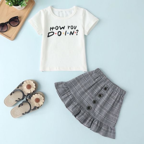 

2PCS Summer Toddler Kids Baby Girls T-shirt Tops+Skirt Dress Outfits Clothes Set