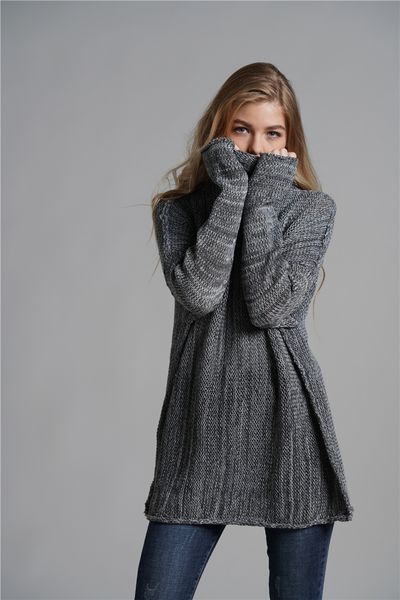 

women polo neck knit stretchable elasticity long slim sweater, White;black