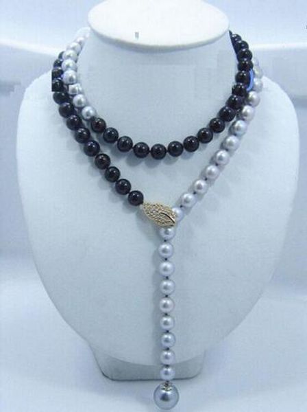 

34.5 "adjustable 9-10mm real south sea multicolor, black, gray, pearl necklace, Silver