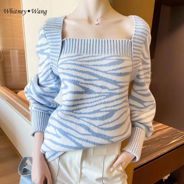 

women's sweaters whitney wang 2021 autumn fashion streetwear pattern blend wool sweater women jumper pull femme, White;black