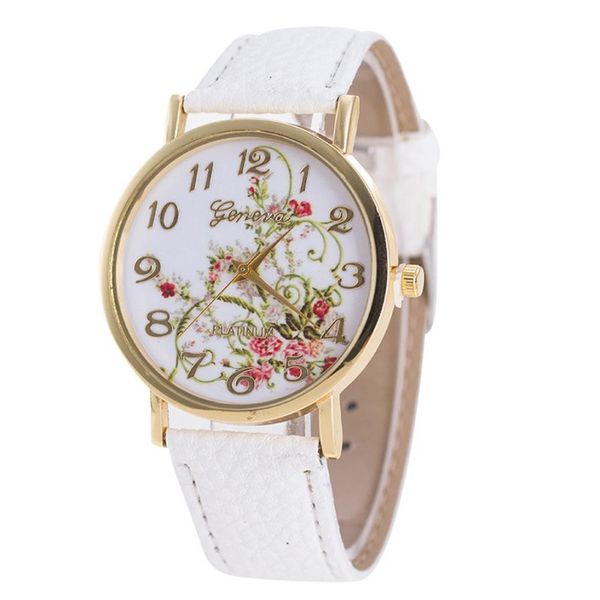 

geneva fashion women flowers watches sport analog quartz wrist watch, Slivery;brown