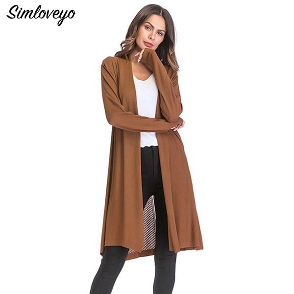 

simloveyo 2019 spring and autumn new arrival women's long style v-neck cardigan loose knitted sweater coat solid color khaki, Tan;black