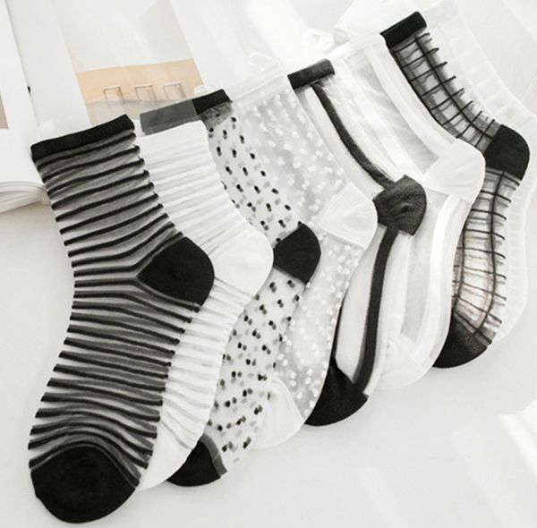 

women's socks comfortable sheer silk summer ankle transparent crystal lace black white ladies socks calcetines girls