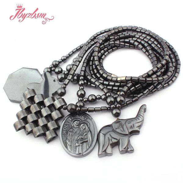 

chains 4x5mm column (no magnetic) black hematite stone beads animal pendant for necklace women fashion jewellery 17.5", Silver