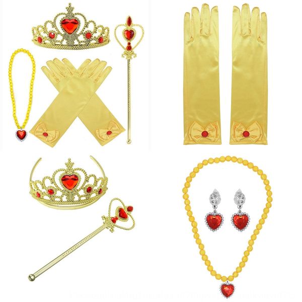

tz002 frozen edge crown suit children's golden crown magic earrings and gloves wand gloves necklace ear ring suit, Slivery;white