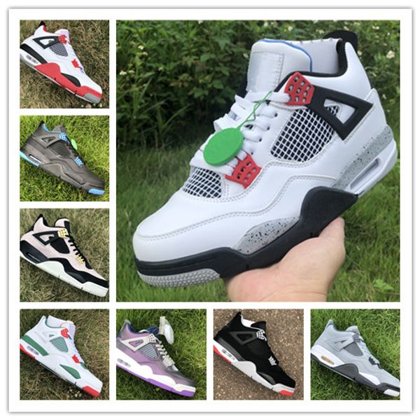 

wholesale 4s 2019 bred low black male men basketball shoes 4s cement grey black red bred 4 pale citron sneakers