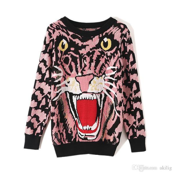 

women's sweater autumn new fashion tiger head pattern sweater shirt retro sweater coat women's coat designer sweaters, White;black