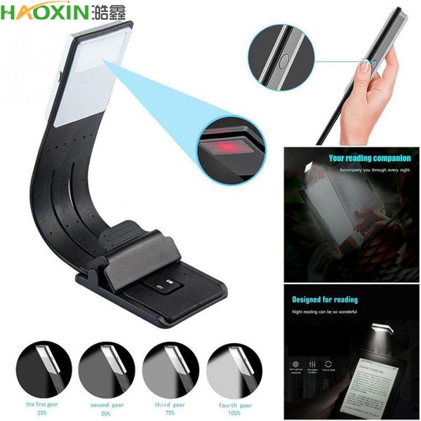 

haoxin flexible clip-on book reading lamp with battery adjustable black folding for reader kindle led book lights