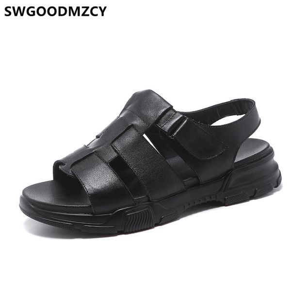 

summer shoes men's sandals casual designer shoes mens sandals genuine leather gladiator for men open buty meskie, Black