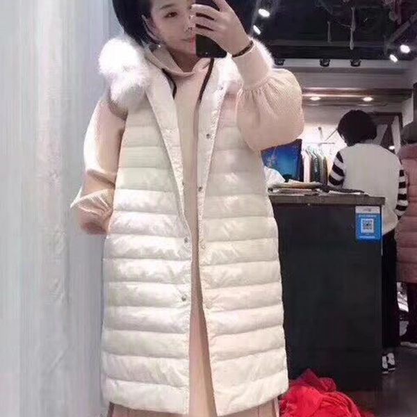 

ewq] 2019 new fashion hooded plush personality down vest long section sleeveless spring loose clothes coat bd356, Black;white