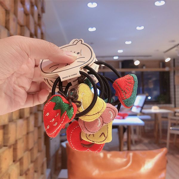 

2020 new korea cute hair ties simple sweet hair rope fruit strawberry cherry rubber bands for girl fashion accessories, Slivery;white