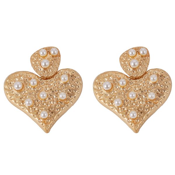 

New trendy fashion luxury designer exaggerated vintage gold pearl geometric cute heart stud earrings for women