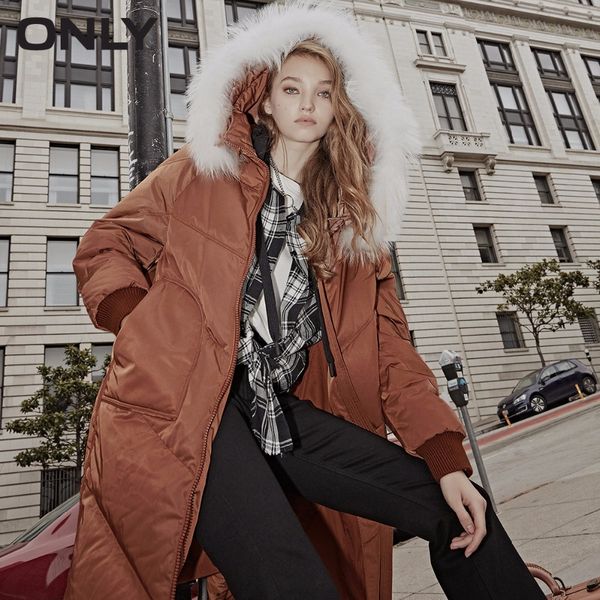 

only women's raccoon fur collar long down jacket|118312530, Black