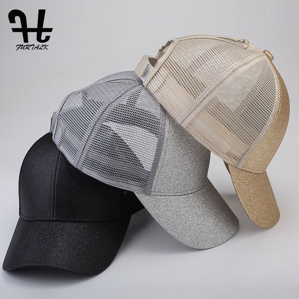 

furtalk baseball cap women ponytail hat messy high bun adjustable plain trucker cap summer dad hat sports sequin snapback, Blue;gray