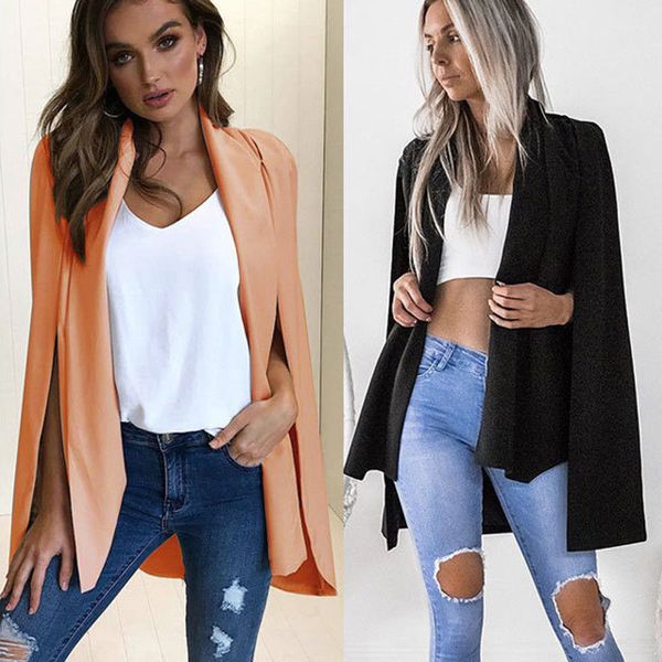 

fashion women split solid slim suit business blazer long sleeve high street outwear 2018 autumn, White;black