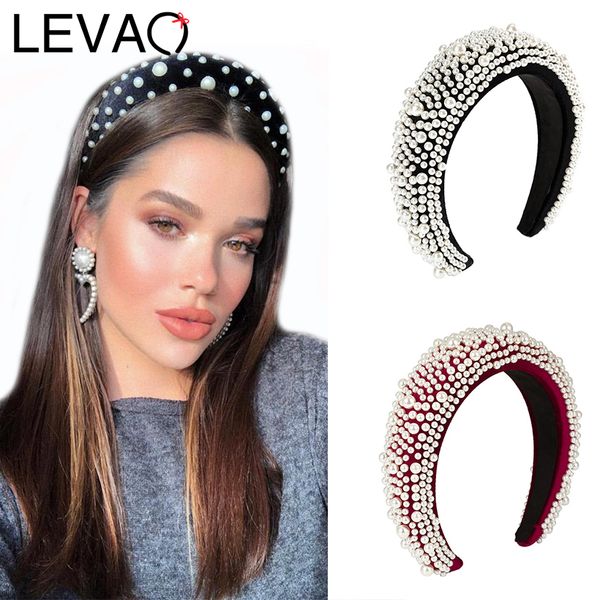 

levao new women vintage full pearl padded sponge headband bezel turban elegant lady hairbands girls hair accessories hair hoop