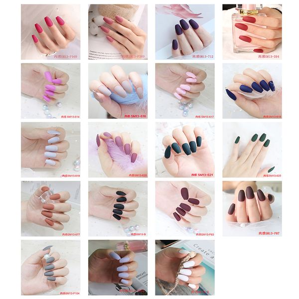 Matte False Nails Colorful Coffin Nails Full Cover Frosted Press On Artificial Nail Art Tips For Ballerina Party DIY Long False Nails Types Of False