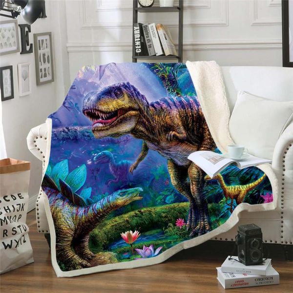 

dinosaur jurassic funny character blanket 3d print sherpa blanket on bed home textiles dreamlike style 05