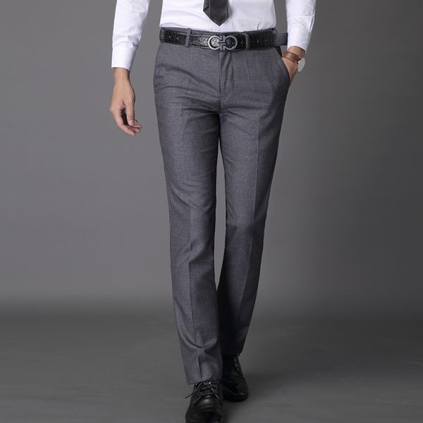 Neue Herrenhosen, maßgeschneiderte Herren-Kleiderhosen, passende flache Reißverschluss-Baumwollmarke, solide Geschäfts- und formelle Business-Anzughosen, Bürohosen
