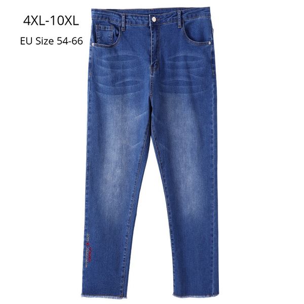 

plus size 10xl 9xl 8xl women ankle-length embroidery pants female high waist jeans women oversized skinny denim jeans for mujer, Blue