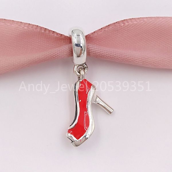 Andy Jewel Authentic 925 Sterling Silber Perlen Red Stiletto Dangle Charm Red Emaille Charms Passt europäischer Pandora -Juwelierbänder Halskette 79