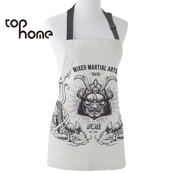 

ome kitchen apron japanese samurai warrior printed sleeveless canvas aprons for men women kids home cleaning tools