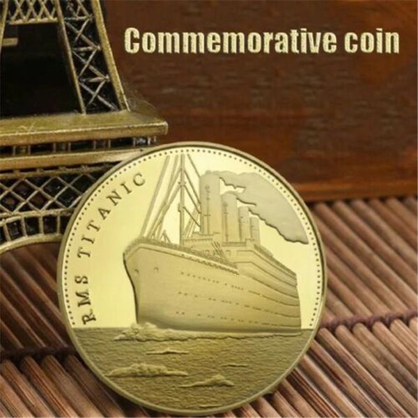1 oz rms titanic 1912 banhado a ouro moeda viagem da vela titanic mapa medalha 20 pcs / lote frete grátis atacado