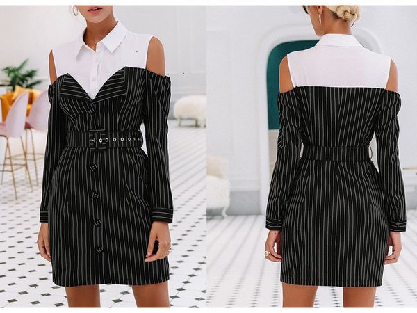 

shirt dress women clothes casual stripe work office ladies women dresses elegant mini dress empire 2019 autumn blazer dress shirt, Black;gray
