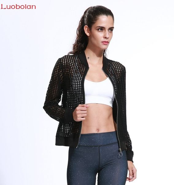 

luobolan высокого качества женщины спорт йога фитнес куртка mesh дышащие с длинным рукавом zipper gym running tops спортивная одежда
