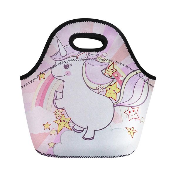 

unicorn cartoon pattern children new arrival thermo neopren lunch bag girls boys lunchbox bag insulated picnic case lancheira, Blue;pink