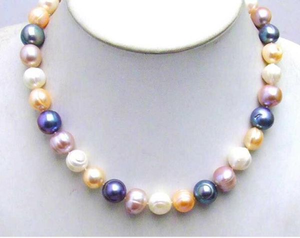 

new fine 11-13mm round multicolor natural 17" pearl chokers necklace for women, Black