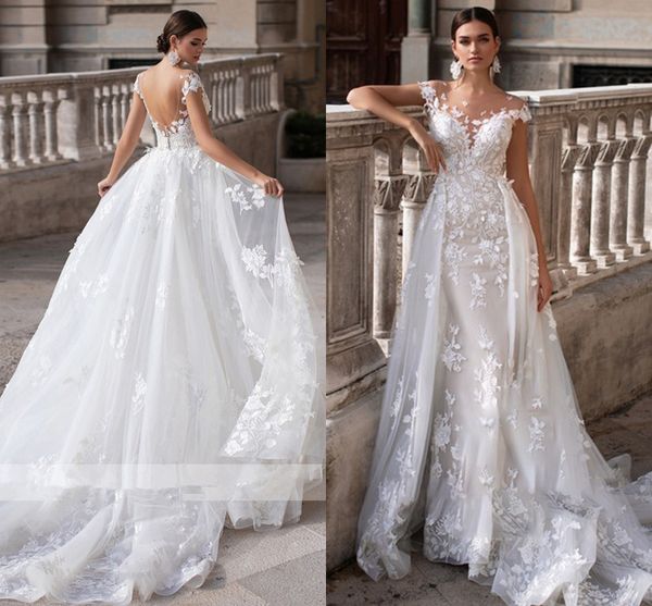 

two pieces wedding dress detachable train appliques lace mermaid sweetheart vestido de novia princess bridal gown plus size, White