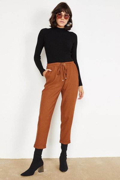 

women tan beli laced carrot pants, Black;white