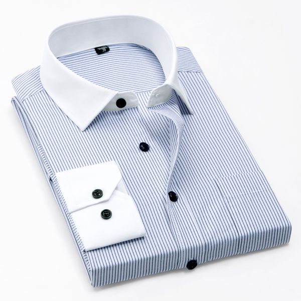 

new spring patchwork white collar and cuff long sleeve with chest pocket non-iron easy care no fade no shrink business men shirt, White;black