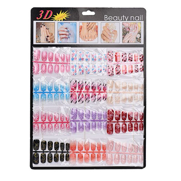 

stickers ongles 144pcs mixed set false nail tips artificial fake nails art acrylic manicure gel stickers for nails for girls 109, Red;gold
