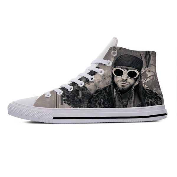 

kurt cobain nirvana rock cool funny fashion casual canvas shoes high lightweight breathable 3d print men women sneakers, Black