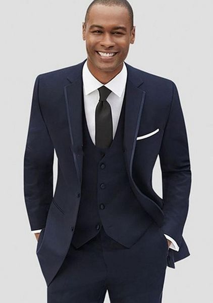 

excellent navy blue men wedding tuxedos notch lapel groom tuxedos fashion men business dinner prom blazer(jacket+pants+tie+vest) 678, Black;gray