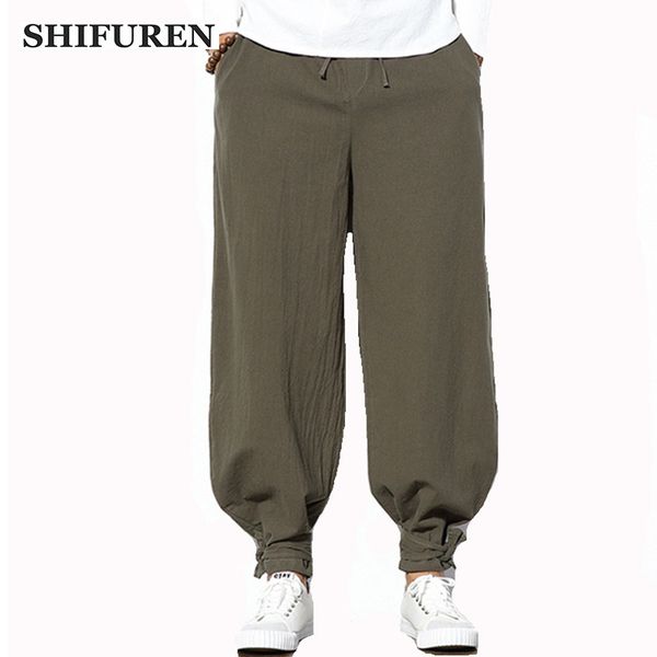 

shifuren mens cotton pants loose elastic waist drawstring male causal jogger trousers full length plus size s-5xl solid color, Black